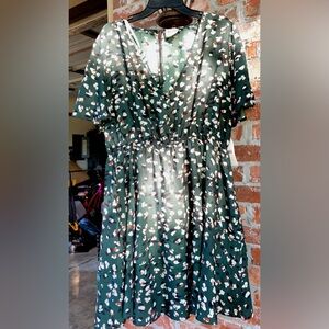 Arula green and brown leopard print button front dress XL NWT